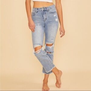 NWT ANNIEWEAR Distressed Blue Jeans Frank High Rise Straight Jeans Stretch XL